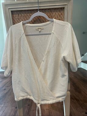 Madewell Cream Wrap-Front Short Sleeve Top
